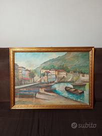Dipinto a olio "Marina con porticciolo" 
