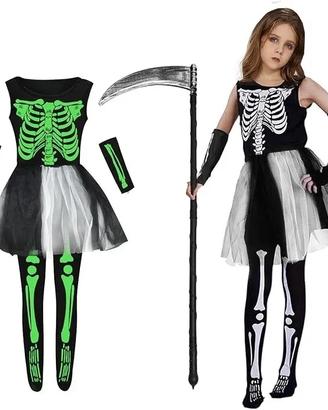 COSTUME SCHELETRO FOSFORESCENTE BAMBINA HALLOWEEN