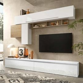 Parete attrezzata Logica, Bianco lucido e Cadiz