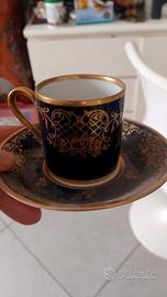 Set di 6 tazzine porcellana blu cobalto e oro vero