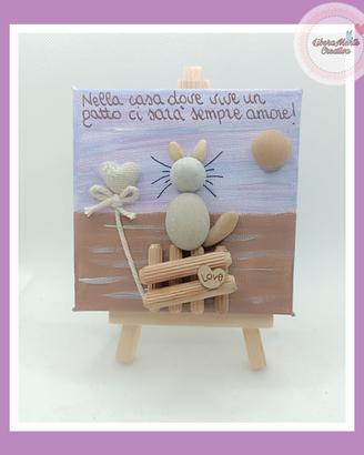 Quadretto con sassi Casa con Gatto - Handmade