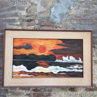 Quadro tramonto dipinto a mano con acrilico molto