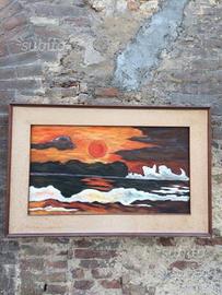 Quadro tramonto dipinto a mano con acrilico molto