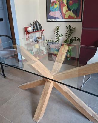 Tavolo in cristallo e legno