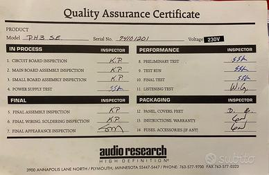 Phono Audio Research pre amplificatore PH3 s.e.