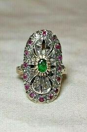 Anello Antico in oro basso titolo e argento con di