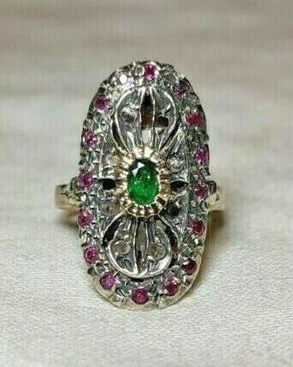 Anello Antico in oro basso titolo e argento con di