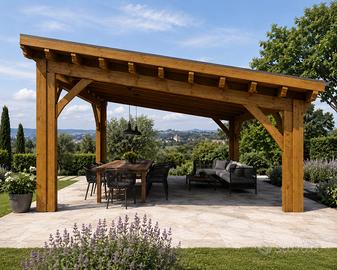 Gazebo in legno lamellare 1 falda, mq 20/25 circa