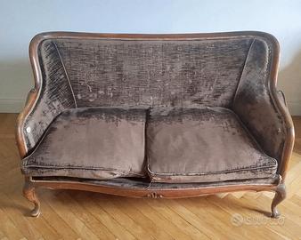 Divano Biedermeier Vintage in Legno e Velluto