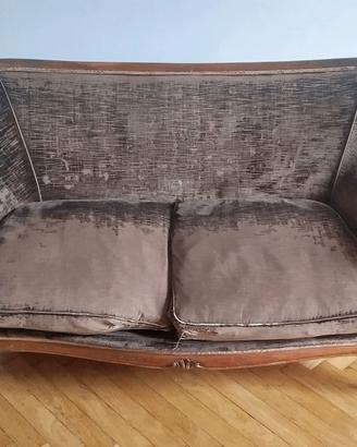 Divano Biedermeier Vintage in Legno e Velluto