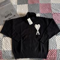 Maglione a collo alto Ami Paris nero NUOVO