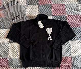 Maglione a collo alto Ami Paris nero NUOVO