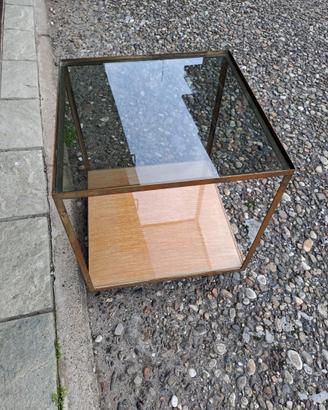 Tavolino/Carrellino vintage, ottone-vetro, rotelle