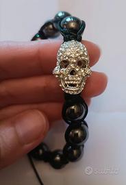 Bracciale nuovo con ematite e teschio con strass 