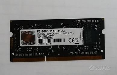 RAM 4gb DDR3 per portatili notebook