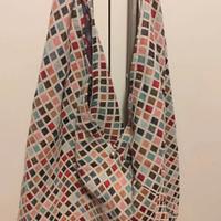 Borsa tote patchwork multicolore con manico viola