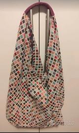 Borsa tote patchwork multicolore con manico viola