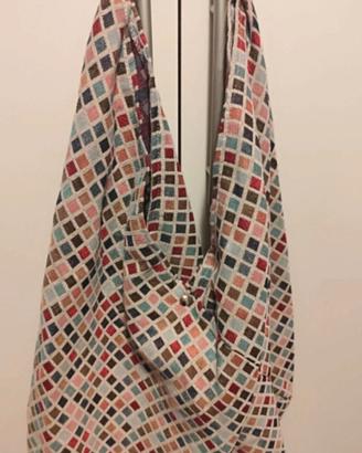 Borsa tote patchwork multicolore con manico viola