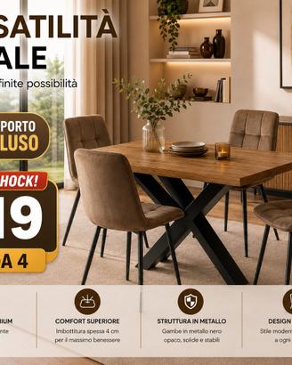Set 4 Sedie  Velluto Marrone Gambe in Metallo