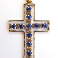 Pendente unisex Croce oro e zaffiri