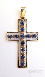 Pendente unisex Croce oro e zaffiri