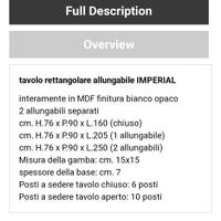 Tavolo MODELLO IMPERIAL, MDF bianco opaco, 2 prolu