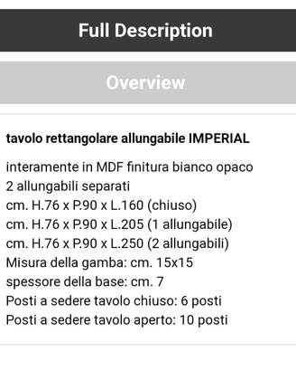 Tavolo MODELLO IMPERIAL, MDF bianco opaco, 2 prolu