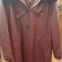 Giaccone in pelle bordeaux con collo in volpe