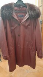 Giaccone in pelle bordeaux con collo in volpe