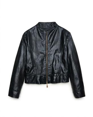 Giubbotto Vera Pelle Donna 42/44 Nero Made in It