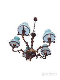 lampadaio vintage di bronzo/ottone a 5 fiamme  