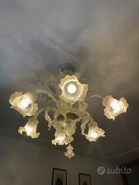 Lampadario murano vetro floreale oro e argento 3