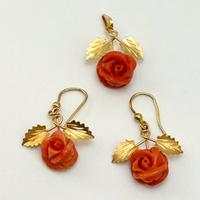 Ciondolo ed orecchini fiore corallo rosso