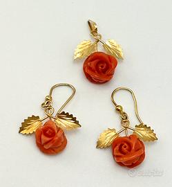 Ciondolo ed orecchini fiore corallo rosso