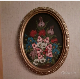 Quadro antico fiori dipinto a mano