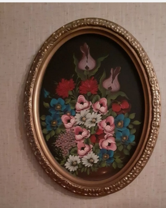 Quadro antico fiori dipinto a mano