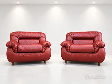 Poltrone in simil pelle rosse space Age anni '80