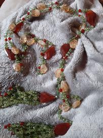 Collana vintage lunga a sciarpa, corniola, citrino