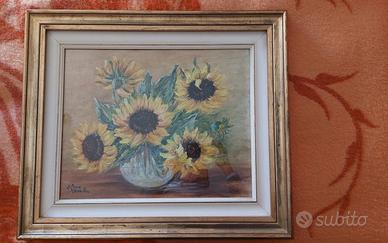 Quadro Dipinto Olio "Girasoli" Elena Maschio 1982