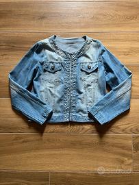 Giacca in jeans con perle e brillantini da donna