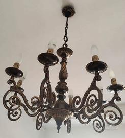 Lampadario a sei luci in bronzo