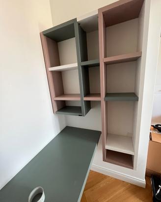 Libreria e scrivania Lago con tavolo base vetro