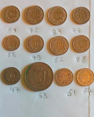12 monete del confederazione helvetica 1947-1988
