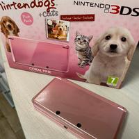 Nintendo 3DS coral pink + nintendogs+cats