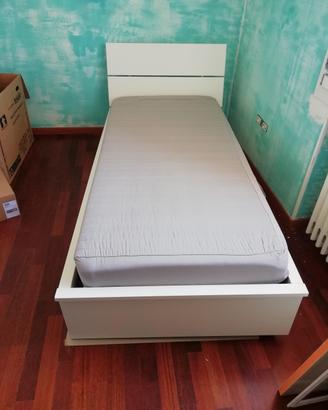 Letto singolo contenitore e rete a doghe in legno