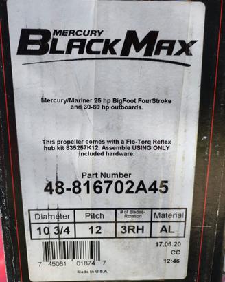 Elica 10 3/4 x passo 12 Black Max Mercury