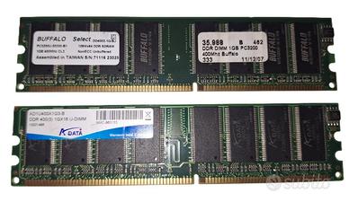 RAM DDR1 2Gb (2x1Gb) UDIMM 400Mhz Buffalo e Adata
