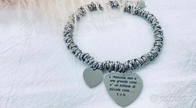 bracciale in acciaio con cuore e dedica 