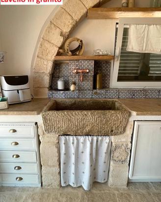 Lavandino lavello cucina rustico in pietra granito