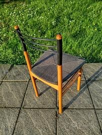 4 sedie legno e ferro, seduta intrecciata in corda